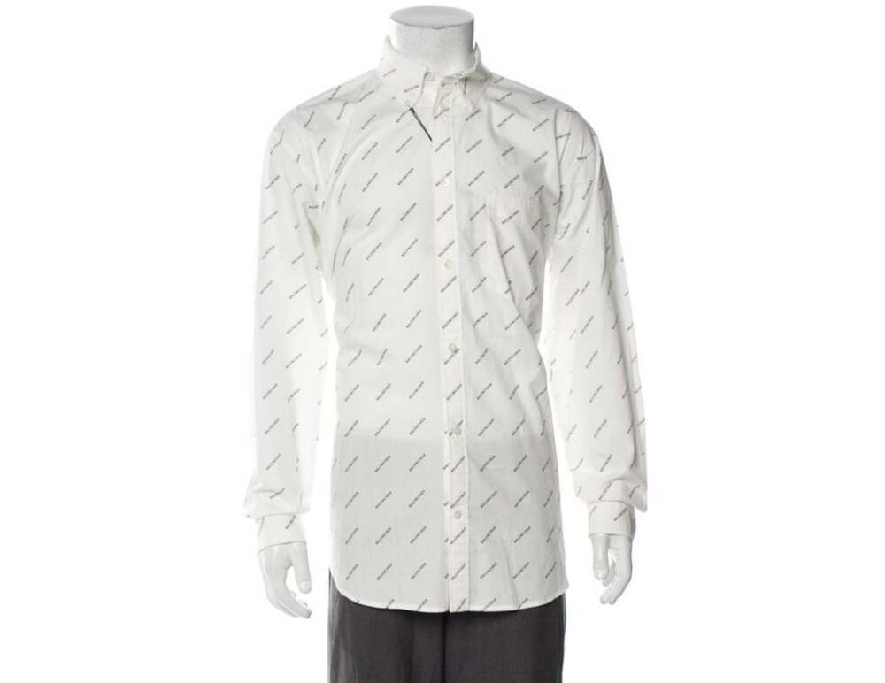Balenciaga 534333 Tbl96 Full Logo Oversized Long Sleeve Shirt White 38